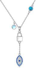 wholesale 925 Sterling Silver Blue Evil Eye Lock Charm Turquoise Moonstone Adjustable Necklaces for Women Gifts-0-0