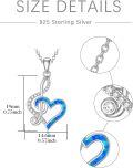 wholesale 925 Sterling Silver Blue Opal & Zirconia Heart Music Note Pendant Necklace - Adjustable 18-20 Chain-0-4