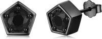 wholesale 925 Sterling Silver Black CZ Pentagonal Stud Earrings-Pentagon