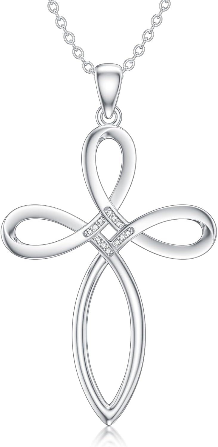 Sterling Silver Diamond Cross Necklace for Women-Type 16