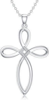 wholesale 925 Sterling Silver Infinity Cross Pendant with Cubic Zirconia Necklaces for Women s 45cm Chain Length-Type 16
