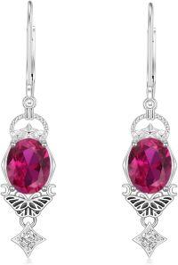 wholesale Sterling Silver 3 5ct Birthstone Vintage Butterfly Dangle Earrings for Women-Ruby