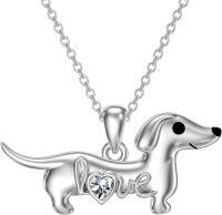 wholesale 925 Sterling Silver Dachshund Birthstone Necklace for Women Dog Lovers-M4 April-Diamond