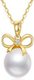 wholesale 14K Gold Bow Tie Design White Freshwater Pearl Pendant Necklace for Women-0-0