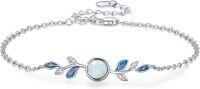 wholesale 925 Sterling Silver Blue Opal Leaves Charm Bracelet for Women's Gifts-G-Opal