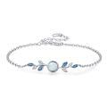 wholesale 925 Sterling Silver Blue Opal Leaves Charm Bracelet for Women's Gifts-0-0