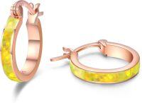wholesale Rose Gold Yellow Fire Opal Huggie Hoop Earrings for Women 925 Sterling Silver  Idea-Yellow Opal Roseold