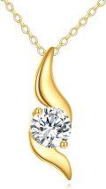 wholesale 14K Gold Round Cut Moissanite 3-Stone Wave Infinity Pendant Necklace for Women-0-0
