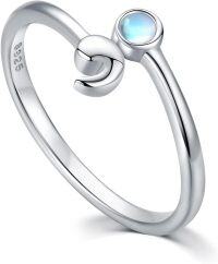 wholesale 925 Sterling Silver Opal Moonstone Adjustable Semicolon Ring-Moonstone