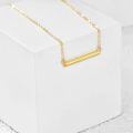 wholesale 925 Sterling Silver Horizontal Bar Pendant Necklace 14k Gold Plated With Heart Zircon-0-2