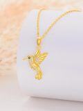 wholesale 14k Gold Hummingbird Necklace for Women Solid Gold Pendant with Cubic Zirconia 18inch Chain-0-2