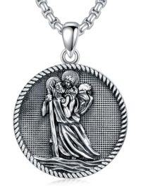 wholesale TOUPOP S925 Sterling Silver Medusa Snake/st Christopher Necklace Protection Amulet Pendant Catholic Medallions Jewelry Gift For Men Women -style_name:2-St Christopher