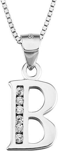 wholesale 925 Sterling Silver Nickel-Free Hypoallergenic Initial B Necklace 0.8mm Chain 18 Gift for Women-Alphabet B