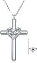 wholesale 925 Sterling Silver & Austrian Crystal Cross Urn Necklace - 1.1 Pendant, 18+2 Chain, Ash Keepsake, Forever Memory Gift-0-0