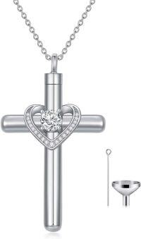 wholesale 925 Sterling Silver & Austrian Crystal Cross Urn Necklace - 1.1 Pendant, 18+2 Chain, Ash Keepsake, Forever Memory Gift-04-diamond-Apr