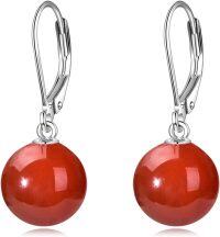 wholesale 925 Sterling Silver Yellow Jade Round Ball Leverback Dangle Drop Earrings for Women-Red Agate