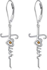 wholesale 925 Sterling Silver Evil Eye Cross Dangle Earrings with Yellow Stone and Heart Design for Women Girls  4cm Length-Faith Cross Seed Earrings