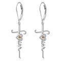 wholesale 925 Sterling Silver Evil Eye Cross Dangle Earrings with Yellow Stone and Heart Design for Women Girls  4cm Length-0-0