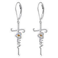 wholesale 925 Sterling Silver Evil Eye Cross Dangle Earrings with Yellow Stone and Heart Design for Women Girls  4cm Length-Faith Cross Seed Earrings
