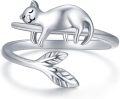 wholesale 925 Sterling Silver Adjustable Cat Design Open Ring for Women Animal Lover -0-0
