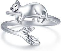 wholesale 925 Sterling Silver Adjustable Cat Design Open Ring for Women Animal Lover -Cat