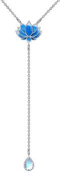 wholesale 925 Sterling Silver Blue Moonstone Lotus Pendant Chain Necklace s for Her-0-0