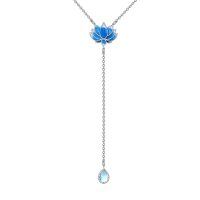 wholesale 925 Sterling Silver Blue Lotus Pendant Necklace With Moonstone Drop-Lotus