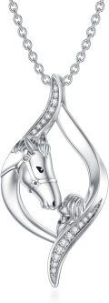 wholesale 925 Sterling Silver Horse Pendant with Cubic Zirconia Necklaces for Women and Girls-0-0