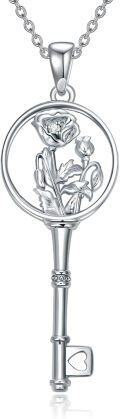 wholesale Sterling Silver Diamond Birth Flower Key Necklace for Women-0-20