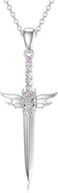 wholesale 925 Sterling Silver Pink Crystal Dragon Sword Cross Pendant Necklace for Women's Gifts-0-0