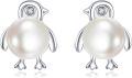 wholesale 925 Sterling Silver White Pearl Penguin Stud Earrings for Women Girls Gifts Fashion Jewelry Accessories 3D Cartoon Design Minimalist Style Hypoallergenic Safe Nickel Free-0-0