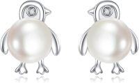 wholesale 925 Sterling Silver White Pearl Penguin Stud Earrings for Women Girls Gifts Fashion Jewelry Accessories 3D Cartoon Design Minimalist Style Hypoallergenic Safe Nickel Free-Penguin