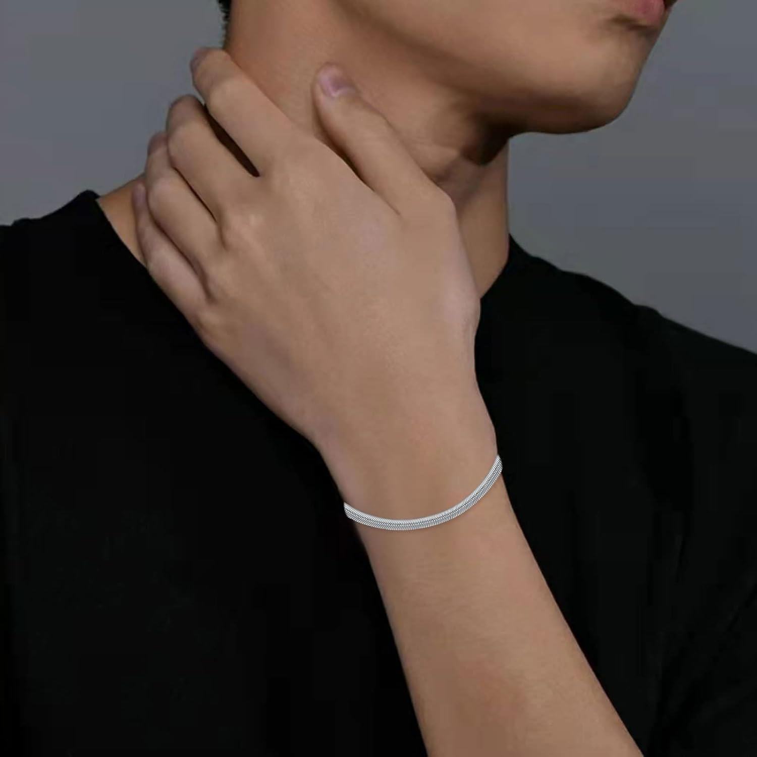 925 Sterling Silver Snake Chain Bracelet with Lobster Claw Closure - Made in Italy (Size: S/M/L)-0-4