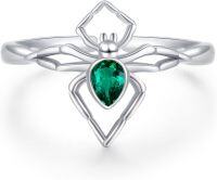 wholesale 925 Sterling Silver Adjustable Halloween Bat Spider Open Ring Jewelry Gift-Spider Green Ring