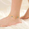 wholesale 14k Gold Anklet With Turquoise Beaded Double Chain For Women-0-1