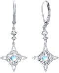 wholesale 925 Sterling Silver Moonstone Celtic Knot Star Shape Leverback Drop Dangle Earrings-0-0