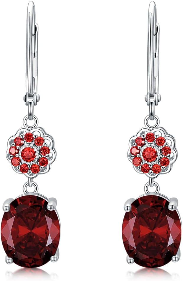 Sterling Silver 3ct Genuine Gemstone 10x8mm Oval Birthstone Drop Earrings-0-0