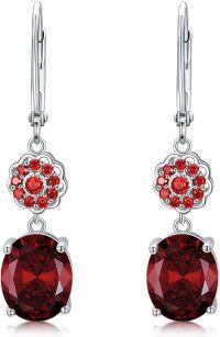 wholesale 925 Sterling Silver 3ct Genuine Gemstone 10x8mm Oval Birthstone Drop Earrings-Garnet