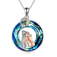 TOUPOP Sterling Silver Crystal Sisters Necklace Gift For Women Friendship-style_name:Style 2-Two Sisters-Blue Circle Crystal