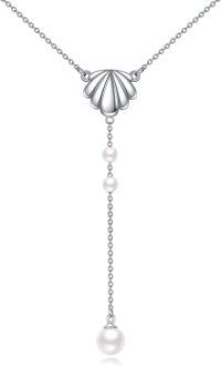 wholesale 925 Sterling Silver Scallop Shell & Freshwater Pearls Y-Necklace with Honeycomb Design Pendant-A-Shell