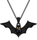 wholesale 925 Sterling Silver Black Enamel Bat Heart Pendant Necklace for Women Girls-0-0