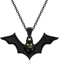 wholesale 925 Sterling Silver Black Enamel Bat Heart Pendant Necklace for Women Girls-4-Bat