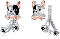 wholesale Sterling Silver Animal Stud Earrings Cute Axolotl Cow Pig Koala Frog Bulldog Panda Highland Cow Bee Cat for Women Christmas Birthday-01-Adjustable Bulldog