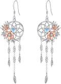 wholesale Sterling Silver Synthetic Moonstone Dream Catcher Dangle Earrings for Women Wife Mom Girls Birthday Gifts-0-15