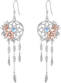 wholesale Sterling Silver Synthetic Moonstone Dream Catcher Dangle Earrings for Women Wife Mom Girls Birthday Gifts-Synthetic Moonstone