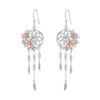 wholesale 925 Sterling Silver Dreamcatcher Earrings Wholesale With Rose Gold And Pink Gemstones-Synthetic Moonstone