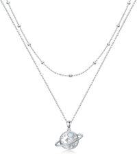wholesale 925 Sterling Silver Planet Pendant Double Chain Layered Choker Necklaces for Women Gifts-Universe