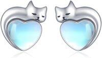 wholesale 925 Sterling Silver Birthstone Cat Stud Earrings Heart Jewelry for Women-Moonstone