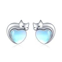 wholesale 925 Sterling Silver Heart Shaped Cat Earrings-Moonstone