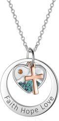 wholesale 925 Sterling Silver Turquoise Stone Heart & Rose Gold Cross Pendant Necklace with Crystals-0-0